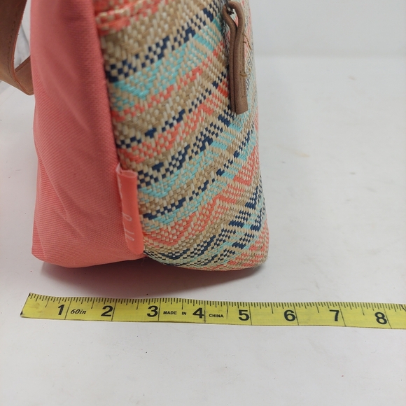 Emma & Chloe Salmon Pink Blue Woven Chevron Insulated Lunch Bag Beachy Coastal - Picture 8 of 12